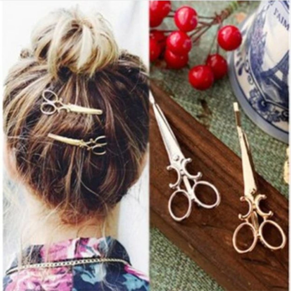 Gold & Silver Scissor Ornaments Hair Clips